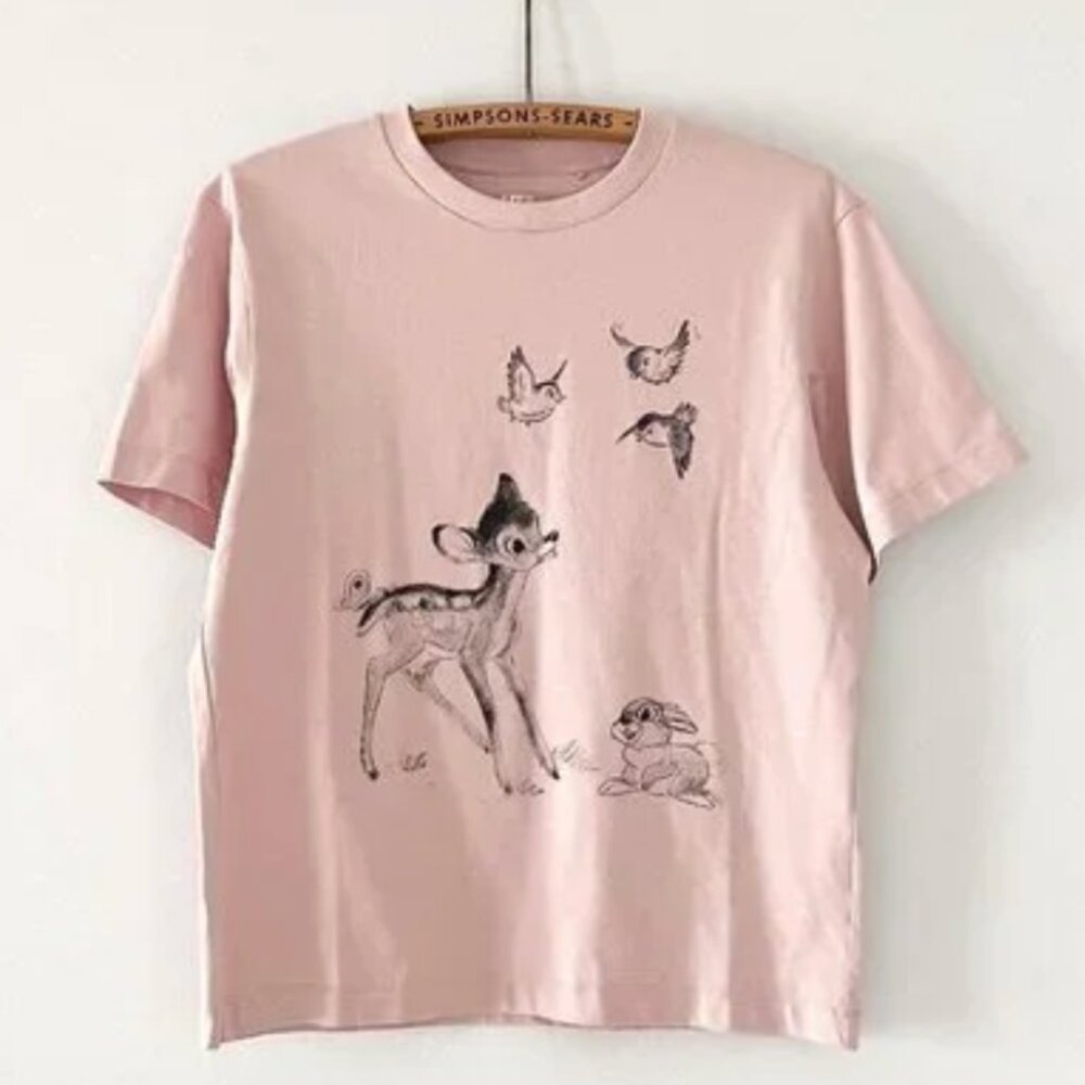 Uniqlo x Disney Bambi Graphic T Shirt | Sketchbook Collection | Pink | Sz Small - Picture 2 of 6